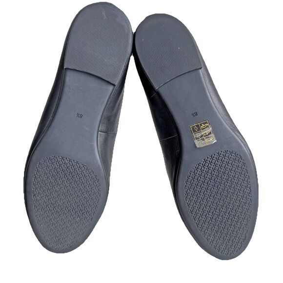 Tory Burch Claire Size 8.5 Black Nappa Leather Gold Tone Ballet Flats - Picture 2 of 12